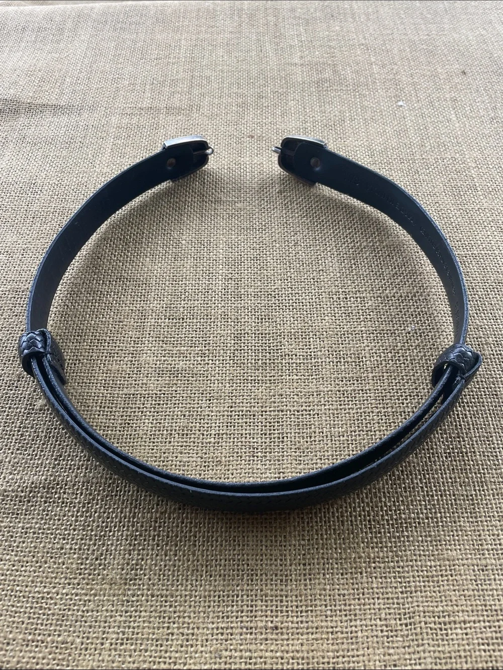 Chico's Black Braided Belt with Floral Engraved Silver-Tone Buckle